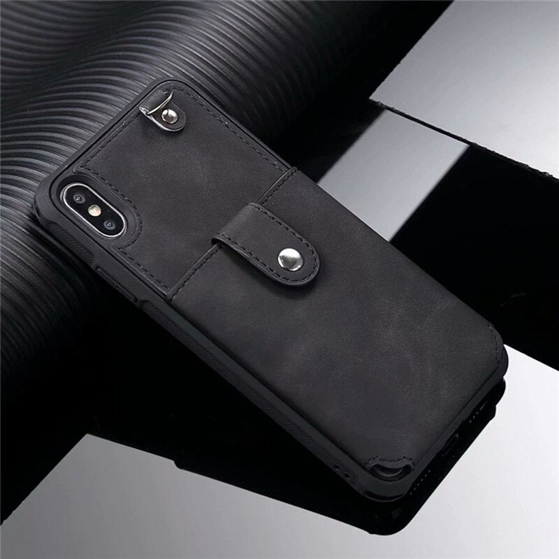 Mirror PU Leather Multi Card Holders Case For iPhone XR XS Max Case Back Cover Card Wallet Retro For iPhone 6 6s 7 8 Plus X Case