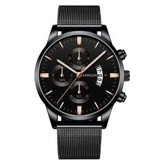 Fashion Mens Watch Stainless Steel Mesh Band Calendar Watches Montre Homme Luxury Casual Business Quartz Watch Gifts for Men