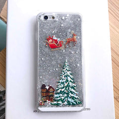 Cartoon Santa Claus Elk Phone Case For iPhone 11 11Pro Max X XR XS Max 6 6S 7 8Plus Christmas Quicksand Liquid Transparent Cover