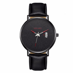 YOLAKO To Brand Sleek Minimalist Men's Watch Leather Belt Watch British Style Calendar Simple Quartz Clock Erkek Kol Saati