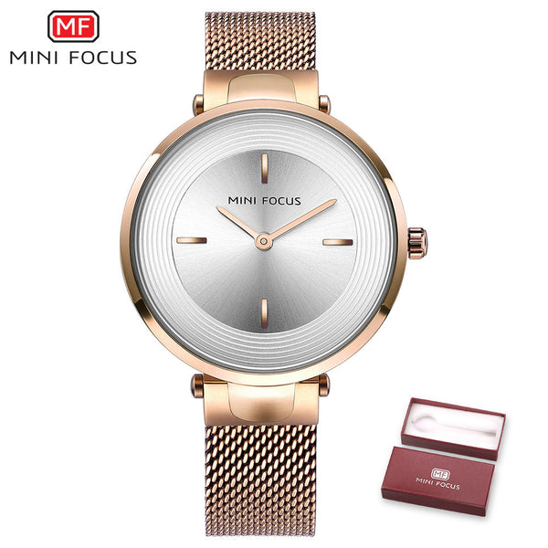 MINIFOCUS Thin Ladies Wrist Watch Women Fashion Stainless Steel Watch Strap Quartz Girls Watches Womans Clock Relogio Feminino