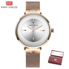 MINIFOCUS Thin Ladies Wrist Watch Women Fashion Stainless Steel Watch Strap Quartz Girls Watches Womans Clock Relogio Feminino
