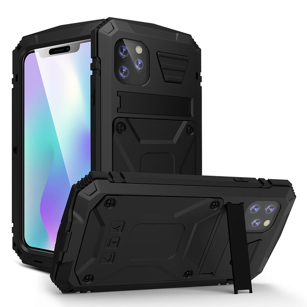 Heavy Duty Shockproof Armor Protective Case for iPhone 11 Pro Max XR XS Max Metal Aluminum Dust-proof phone Cover with Kickstand