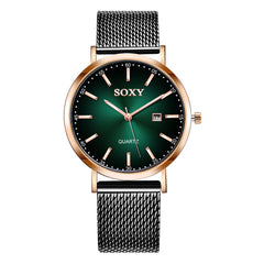 New SOXY Brand Men's Watch Quartz Watches Black Stainless Steel Strap Date Male Clock Relogio Masculino Erkek Kol Saati