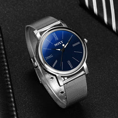 SOXY Brand Men's Watch Deluxe Quartz Male Clock Roman Digital Dial Stainless Steel Strap Zegarek Meski Wristwatch