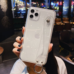 Glitter Powder Transparent Phone Case For iPhone 11 Pro X XR XS Max 6 6S 7 8 Plus Soft Silicone Wrist Strap Bracket Back Cover
