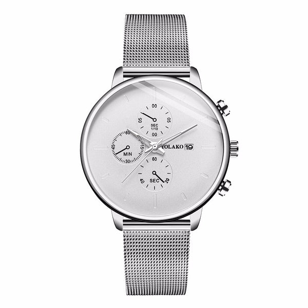YOLAKO To Brand Fashion Men's Watch Casual Calendar Clock Alloy Mesh Belt Ultra-thin Mesh Belt Quartz Watches Chronograph