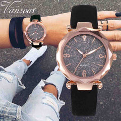 Luxury Women Watches Irregular Number Dial Ladies Starry Sky Analog Quartz Wristwatch Design Leather Clock Relogio Feminino@50