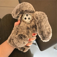 3D Rabbit Ears Furry Plush Warm Phone Case for iPhone 11 11Pro XR X XS Max 8 7 6 6s Case fluffy Fur Cover for iPhone 11 Pro Max