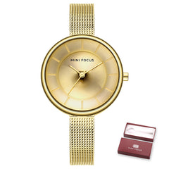 MINIFOCUS Women Watches Gold Top Brand Luxury Watches Women Fashion Watch 2019 Ladies Waterproof Stainless Steel Mesh Watch Band