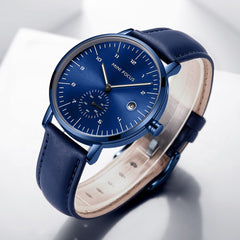 MINIFOCUS Quartz Watch Men Fashion Mens Watches Top Brand Luxury Waterproof Men Watch Leather Strap Wristwatch Relogio Masculino