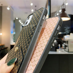 Fish-scale pattern Card slot Phone Case For iphone 11Pro Max X XR XS Max 7 8 6 6sPlus Leather Shockproof Back Cover With Lanyard