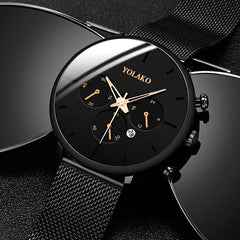 Men's Fashion Business Watches Men Casual Calendar Clock Luxury Black Stainless Steel Mesh Belt Quartz Watch Relogio Masculino