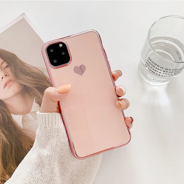 Electroplated love heart Phone Case For iPhone 11 11Pro Max XR XS X XS Max 7 8 6 6S Plus Shockproof Protective Back Cover Conque