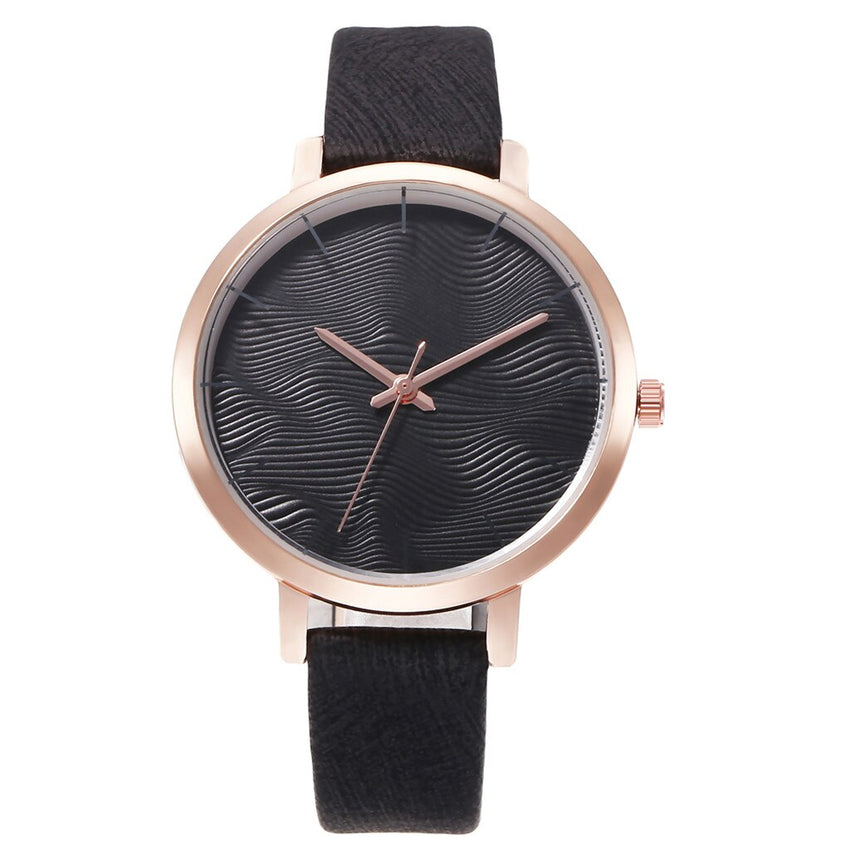 Women Watches Personality Water Wave Dial Analog Quartz Wristwatches Ladies Soild Color Leather Strap Clock Relogio Feminino@50