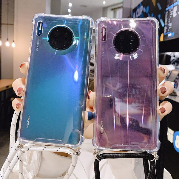 Crossbody Strap Transparent Phone Case For Huawei P20 Lite P30 Pro Mate 20 M30 Lite With Lanyard Necklace Shoulder Strap Cover