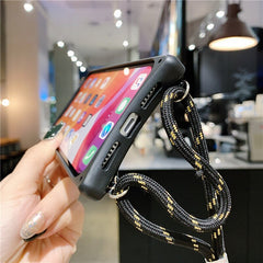 Fish-scale pattern Card slot Phone Case For iphone 11Pro Max X XR XS Max 7 8 6 6sPlus Leather Shockproof Back Cover With Lanyard