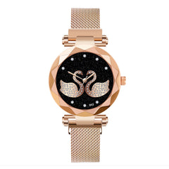 Unique Women Watches Swan Rhinestone Dial Ladies Quartz Wristwatch Mesh Belt Strap Clock Fashion Gift Dress Relogio Feminino@50