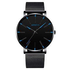 2020 Geneva Minimalist Watch Men Ultra Thin Blue Stainless Steel Mesh Belt Watches Man Business Casual Quartz Wrist Watch