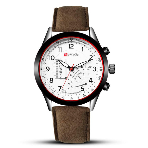 Womage Fashion Quartz Men Watch PU Leather Casual Sport Military Masculion Wristwatch Male Clock Zegarek Meski Relogio Masculino