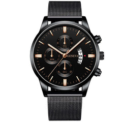 2020 Men's Fashion Business Calendar Watches Luxury Blue Stainless Steel Mesh Belt Analog Quartz Watch relogio masculino