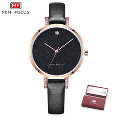 MINI FOCUS Fashion Simple Ultra Slim Dial Luxury Dress Starry Sky Watch Brand Rose Gold Watch Women Watches Leather Wristwatch