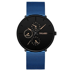 Fashion Mens Business Black Watches Luxury Stainless Steel Ultra Thin Mesh Belt Quartz Men Wrist Watch Casual Classic Male Watch