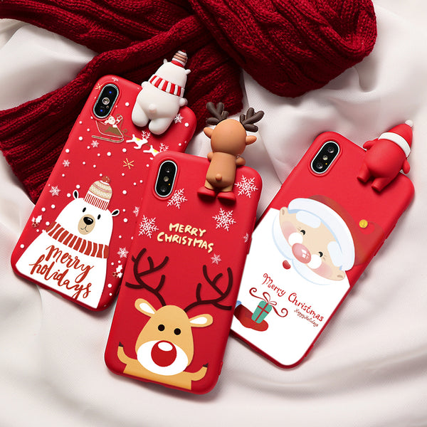 Christmas Cartoon 3D Deer Case For iPhone XR 11 Pro XS Max X Silicone Matte Cover For iphone 7 8 6 S 6S Plus 7 8 Plus Case Bear