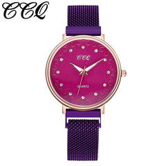 Simple Women Watches Dot Rhinestone Dial Ladies Quartz Wristwatch Magnetic Buckle Belt Strap Clock Gift Dress Relogio Feminino@5