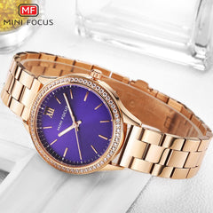 MINIFOCUS Fashion Rhinestone Women Watches Top Brand Luxury Stainless Steel Watch Women Rose Gold Quartz Girls Watches Womans