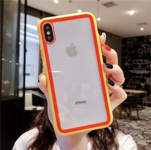 Colorful Frame Shockproof Tempered Glass Phone Case For iphone 11Pro Max XR XS Max 8 7 6 6s Plus Silicone Transparent Back Cover