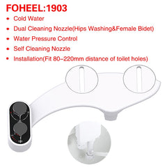 FOHEEL Non-Electric Toilet Seat Bidet Hot Cold Water Bathroom Muslim Shattaf Washing Bidet Sprayer Self-Cleaning Nozzle