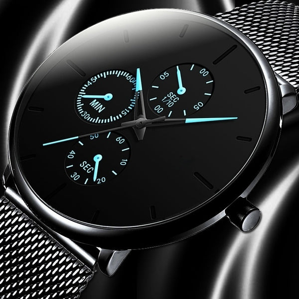 Fashion Mens Business Black Watches Luxury Stainless Steel Ultra Thin Mesh Belt Quartz Men Wrist Watch Casual Classic Male Watch