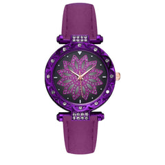 Fashion Women Watches Luxury Rose Gold Flower Rhinestone Ladies Wrist Watches Female Quartz Soild Color Leather Relogio Feminino
