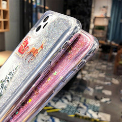 Cartoon Santa Claus Elk Phone Case For iPhone 11 11Pro Max X XR XS Max 6 6S 7 8Plus Christmas Quicksand Liquid Transparent Cover
