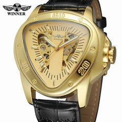 Winner Top Brand Luxury Men's Watch Pu Leather Sport Special Design Bezel Golden  Montre Homme Clock Mechanical Watches