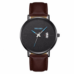 YOLAKO To Brand Sleek Minimalist Men's Watch Leather Belt Watch British Style Calendar Simple Quartz Clock Erkek Kol Saati
