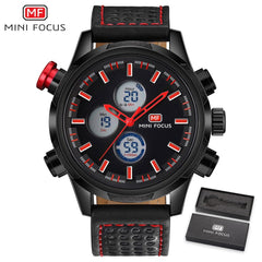 MINI FOCUS Luxury Brand Watch Men Sports Watches Analog Digital Dual Display Leather Men's Watches Army Military Watch Man Clock