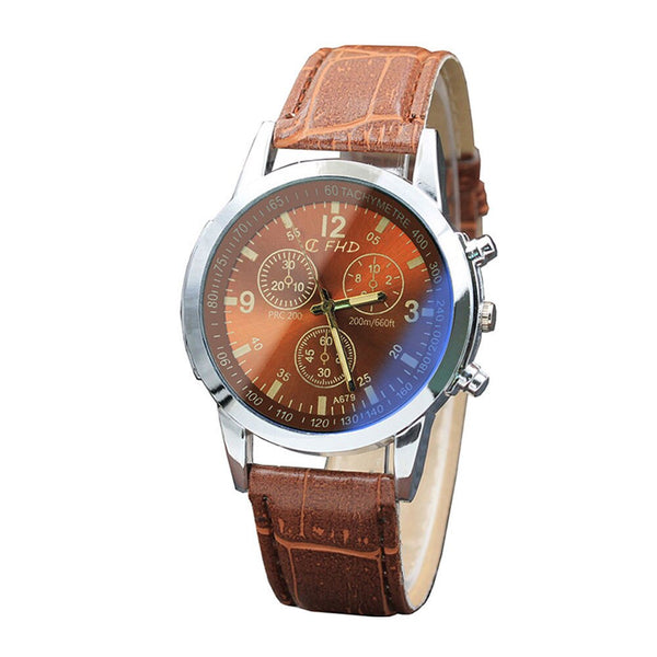 Fashion Men's Watch Leather Belt Sport Luxury Glass Quartz Hour Wristwatch Analog Watch Business Gift Clock 2020 Dropship 1 Pc@