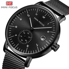 MINI FOCUS Man Watches 2020 Brand Luxury Simple Stainless Steel Watch Mens Fashion Quartz Watch Men Waterproof Black Watch Wrist