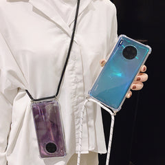 Crossbody Strap Transparent Phone Case For Huawei P20 Lite P30 Pro Mate 20 M30 Lite With Lanyard Necklace Shoulder Strap Cover