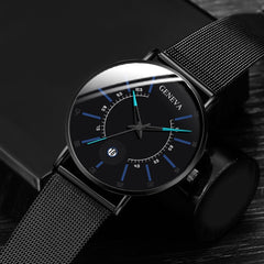 GENEVA Mens Fashion Business Minimalist Watches Ultra Thin Stainless Steel Mesh Belt Analog Quartz Watch Relogio Masculino