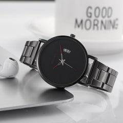 YOLAKO To Brand Fashion Men's Watch High-grade Simple Steel Belt Business Watches Black Steel Belt Calendar Quartz Wristwatch