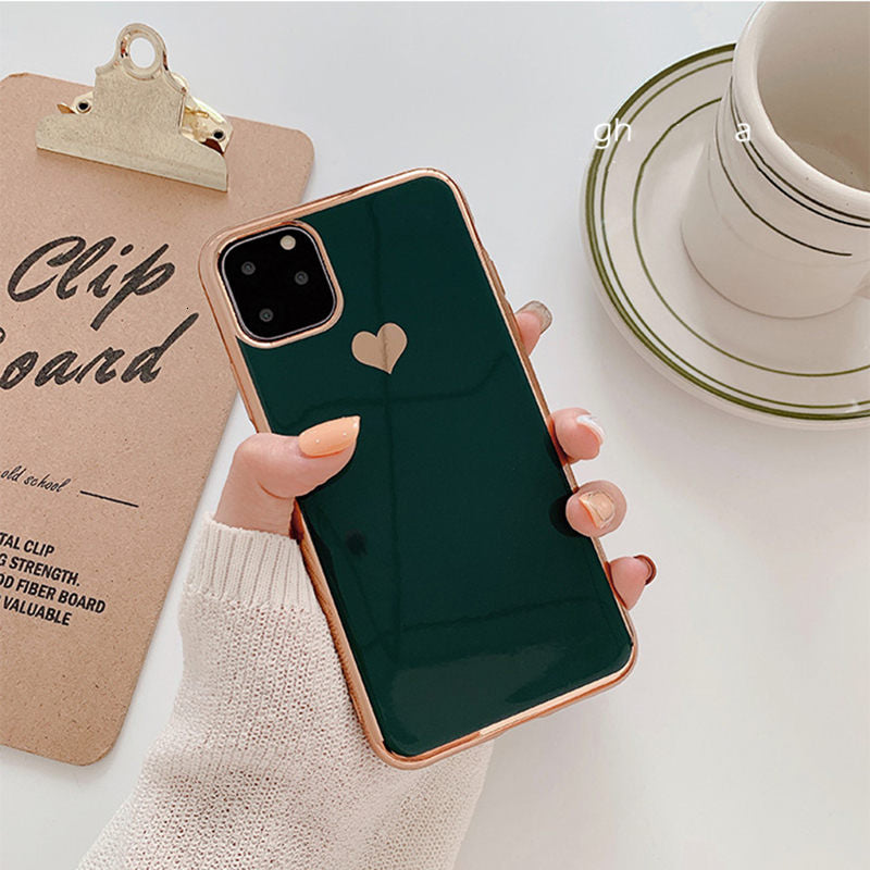 Electroplated love heart Phone Case For iPhone 11 11Pro Max XR XS X XS Max 7 8 6 6S Plus Shockproof Protective Back Cover Conque