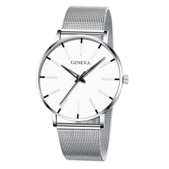 Men Watch Mesh Band Stainless Steel Analog Quartz Wristwatch Simple Unisex Business Profile Silver Gift MinimalismReloj Hombre@5