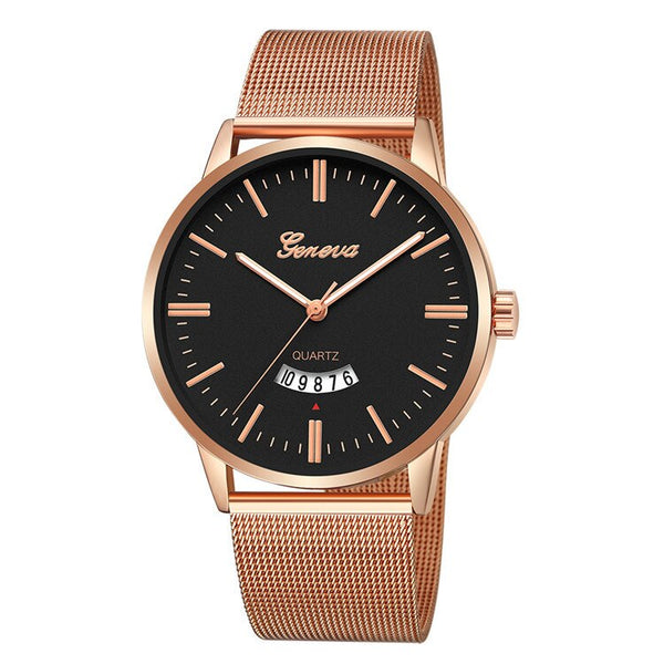 Men's Watch Mesh with Metallic Large Dial Military Quartz Sport Watch Elegant Men's Watch Calendar Relogio Masculino