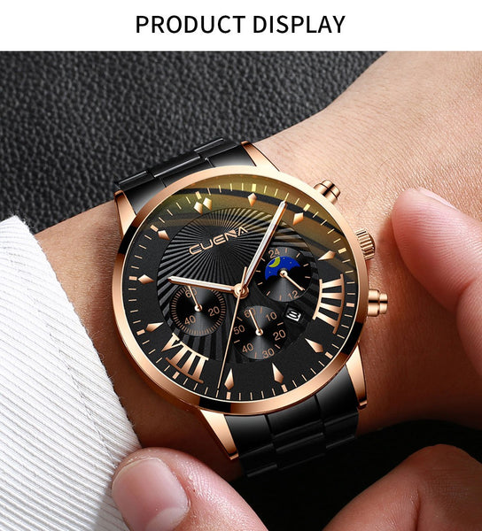 Cassic Watch Men Fashion 2020 Crystal Stainless Steel Analog Quartz Wrist Watch Business Alloy Belt Clock Relogios Masculino @50