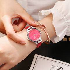 Hot Sale Women Watches Rhinestone Dot Dial Ladies Quartz Wristwatch Design Leather Strap Clock Dress Gift Zegarki Damskie@50