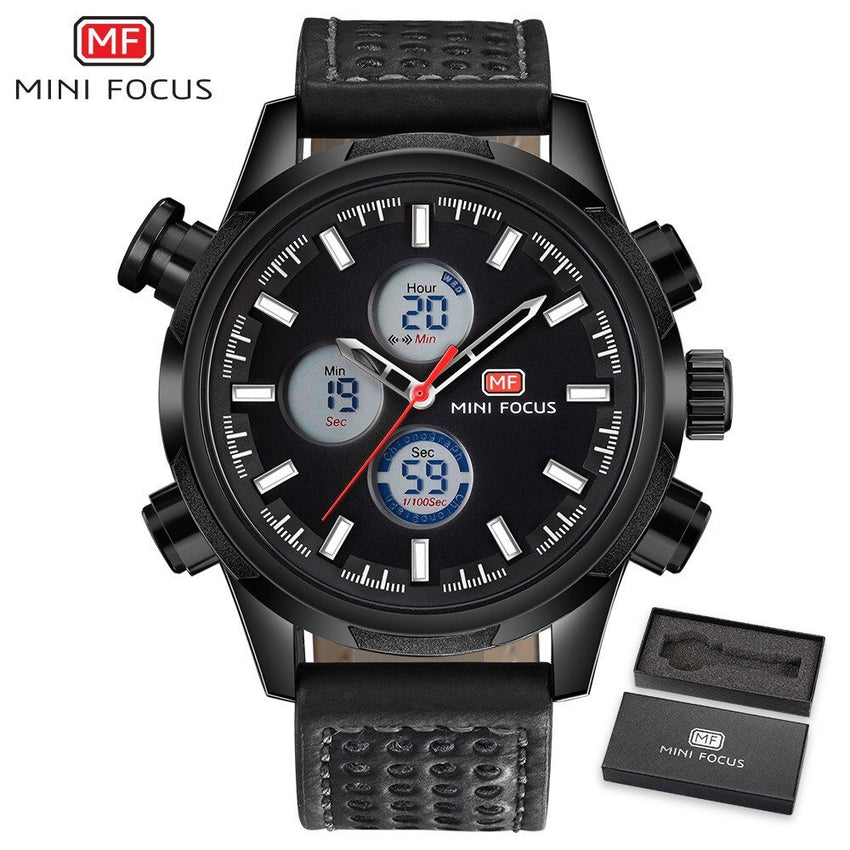 MINI FOCUS Luxury Brand Watch Men Sports Watches Analog Digital Dual Display Leather Men's Watches Army Military Watch Man Clock