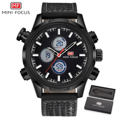 MINI FOCUS Luxury Brand Watch Men Sports Watches Analog Digital Dual Display Leather Men's Watches Army Military Watch Man Clock